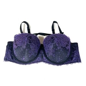Torrid 40D Pushup Strapless Bra Padded Black Purple Floral Lace Wire #2887